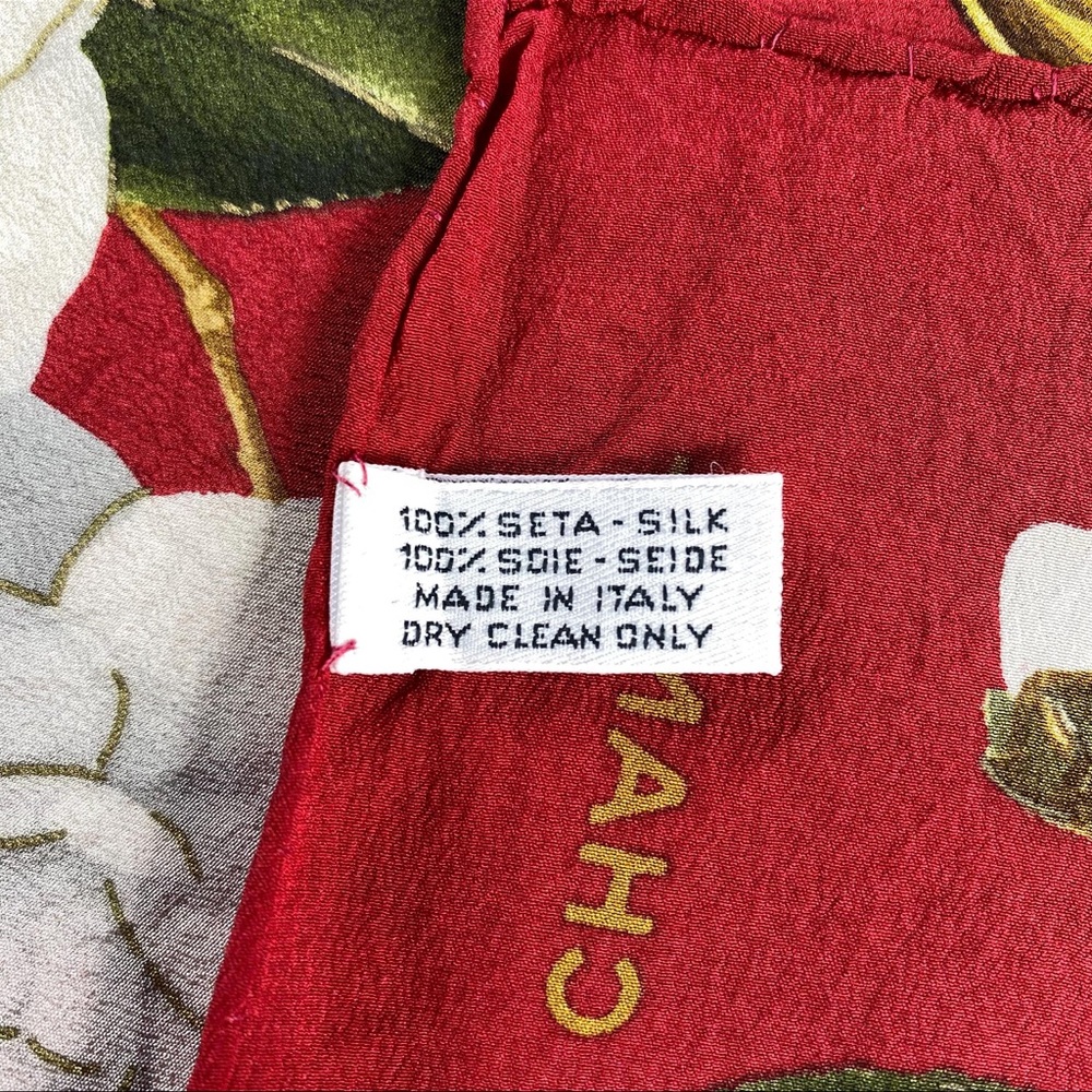 Chanel Red and Gold Floral Silk Scarf - Picture 5 of 7